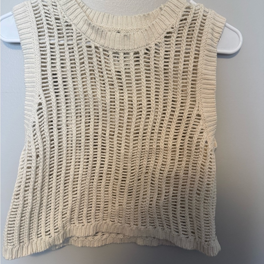 aerie Cream Open-Weave Cropped Knit Tank